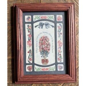 Vintage Framed Peaceful Family Products Art Embossed Floral Love Cottagecore